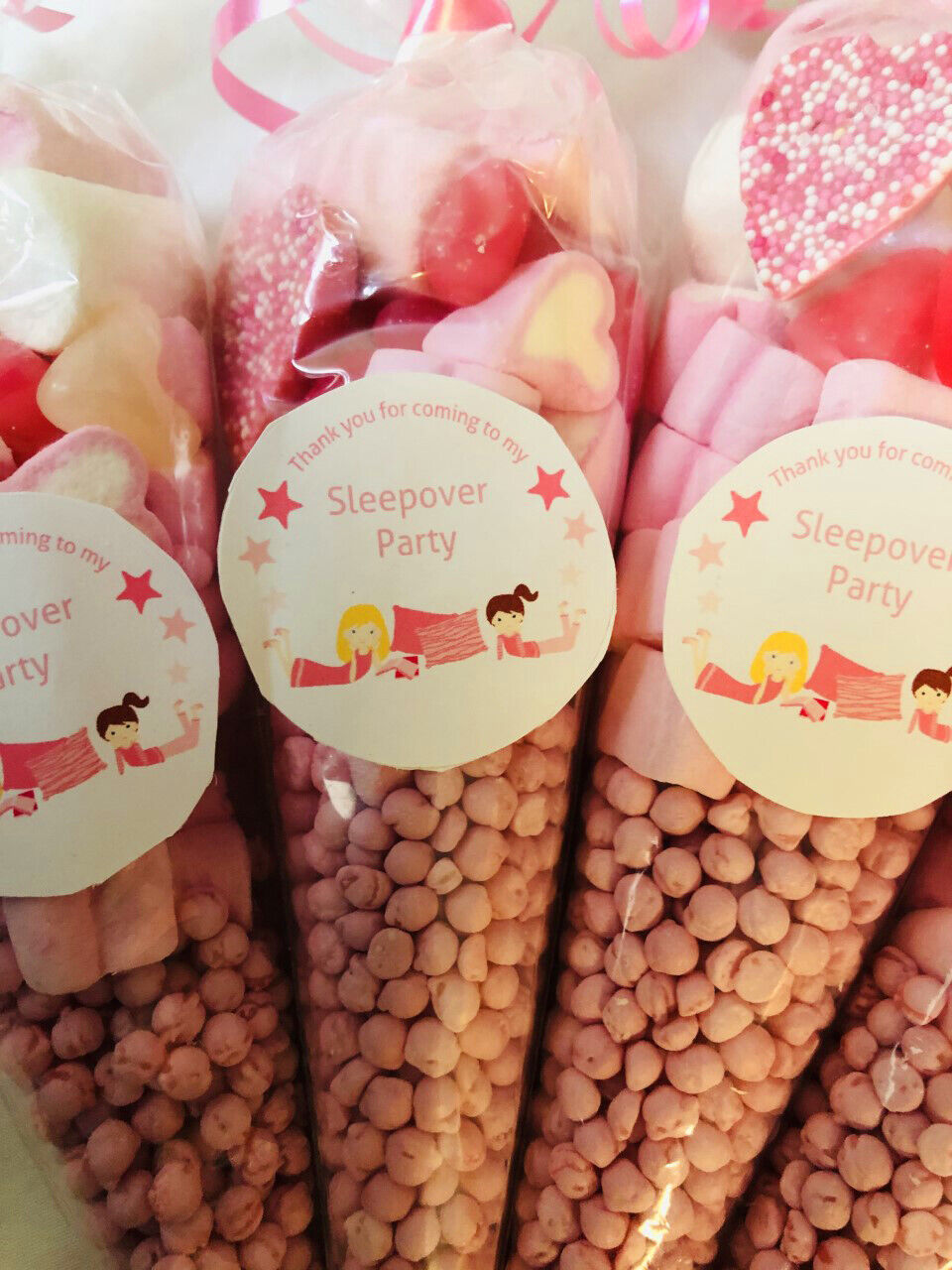 Thank You For Coming To My Sleepover Party Sweet Candy Cones Sweets Gift Pink