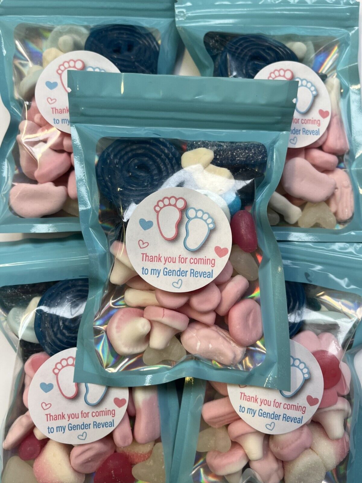 Blue Pink Gender Reveal Baby Shower Sweets Party Bags Pick n Mix Pouch Favour