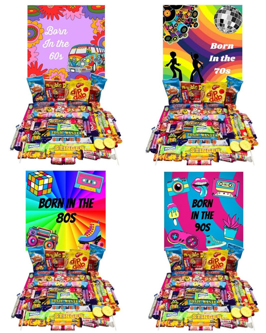 Happy Birthday Retro Sweet Candy Hamper Gift Present Born in 60s 70s 80s 90s