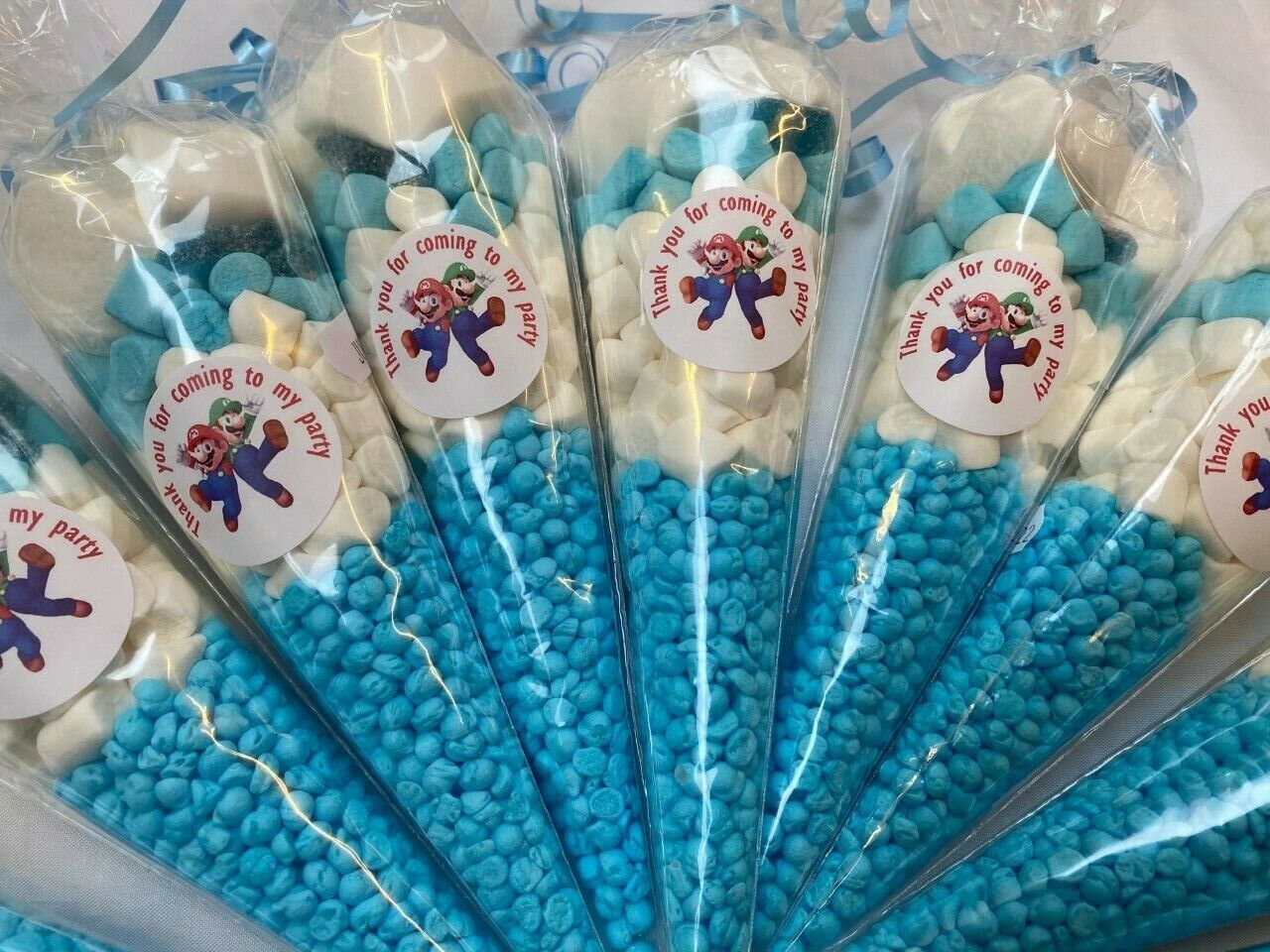 Super Mario Inspired Themed Party Bag Filler Pre Filled Candy Sweets Cone Blue