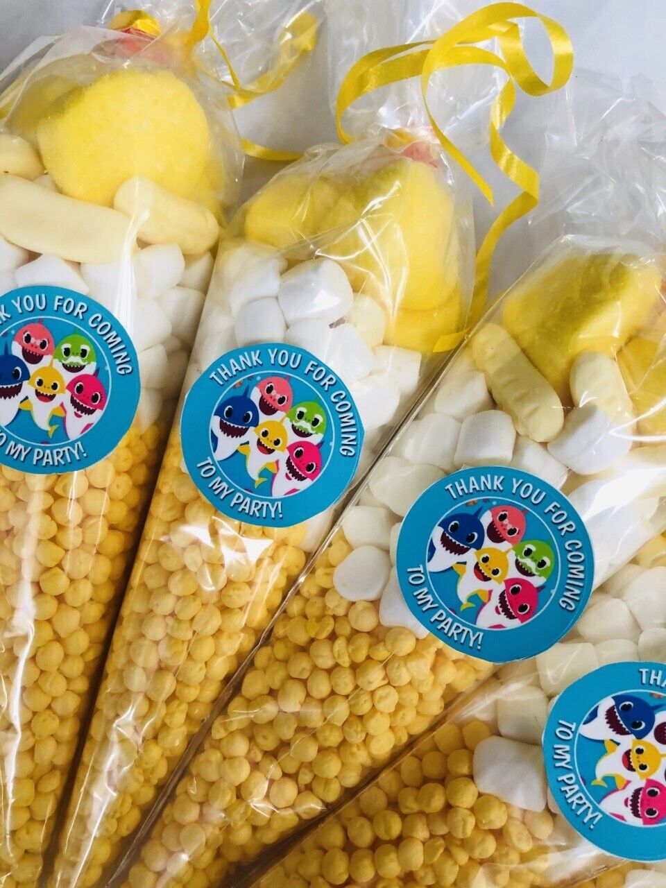 Made to order Baby Shark Thank You For Coming Party Sweet Candy Cones Sweets Cone Yellow