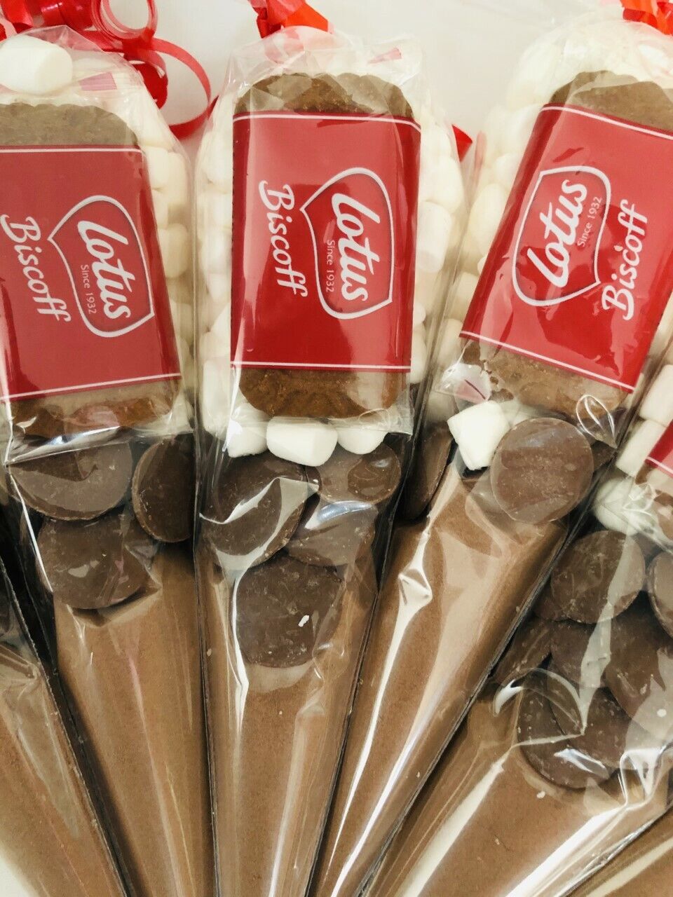 Biscoff Hot Chocolate, Buttons & Marshmallows Handmade Party Bag Fillers Cones