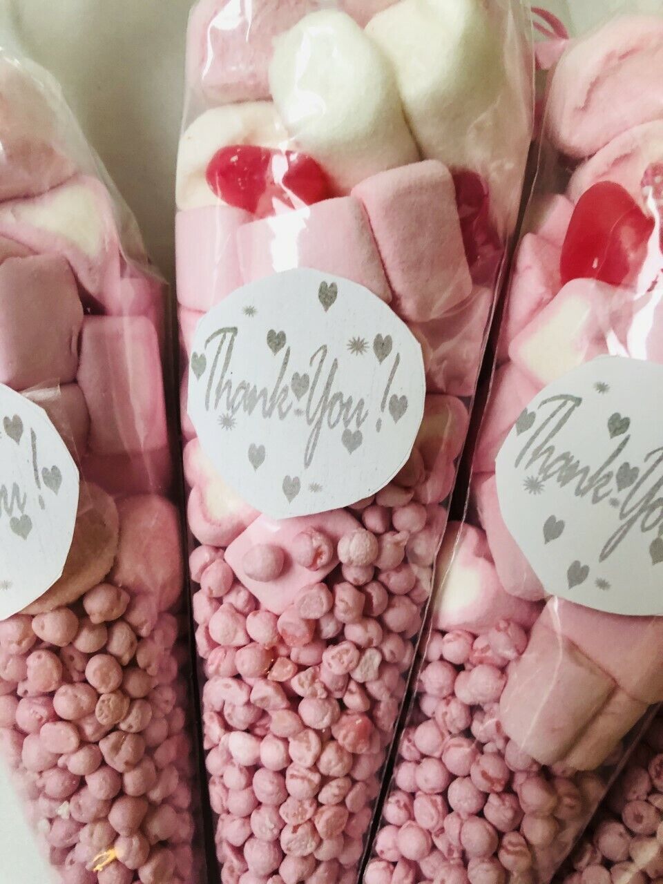 Thank You Pink Filled Sweet Candy Cones Wedding Party Bag Filler Favour Gift