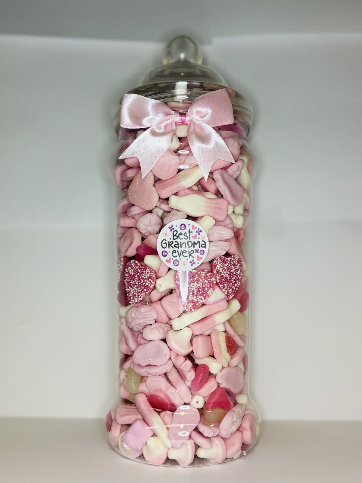 Best Grandma Ever Filled Pink Pick N Mix Gummy Sweet Victorian Jar Gift Present