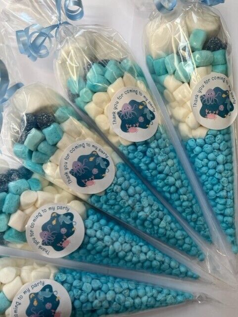 Under The Sea Candy Cones Sweets Party Bags Filled Party Bag Gift Blue Birthday