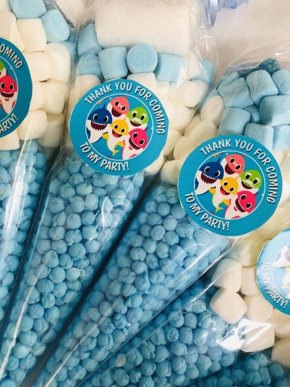 Made to order Baby Shark Inspired Themed Thank You For Coming Party Sweet Candy Cones Sweets Cone Blue