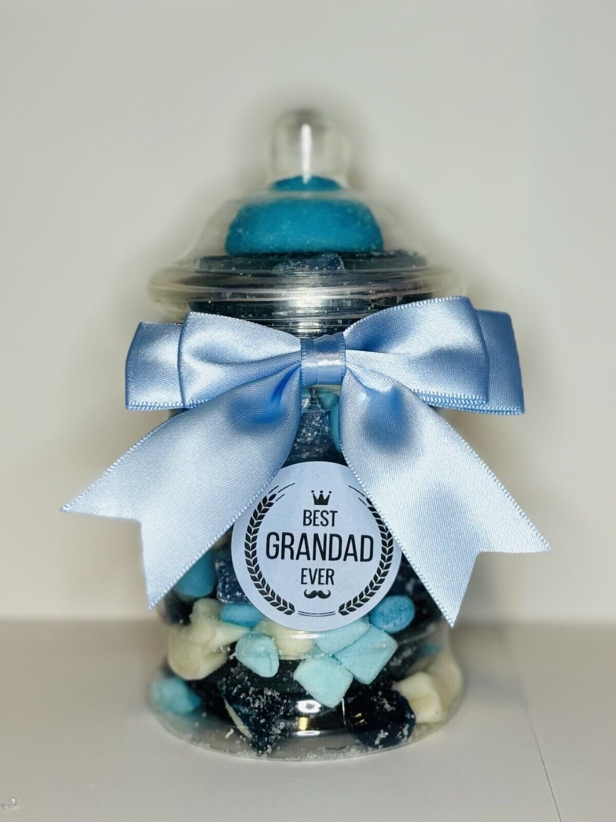 Best Grandad Ever Filled Blue Pick N Mix Gummy Sweet Victorian Jar Gift Present