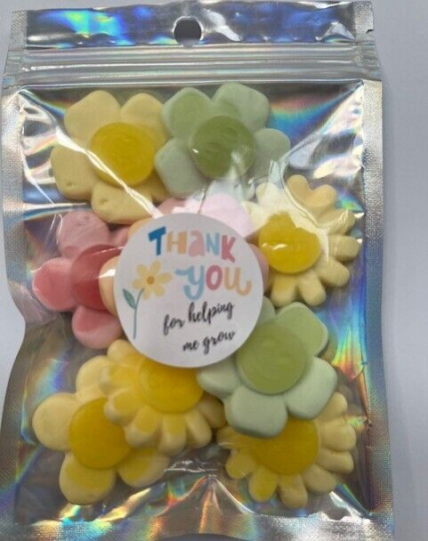 Thank You Teacher Flowers Gummy Jelly Sweet Pouch Bag Pick n Mix Gift Silver