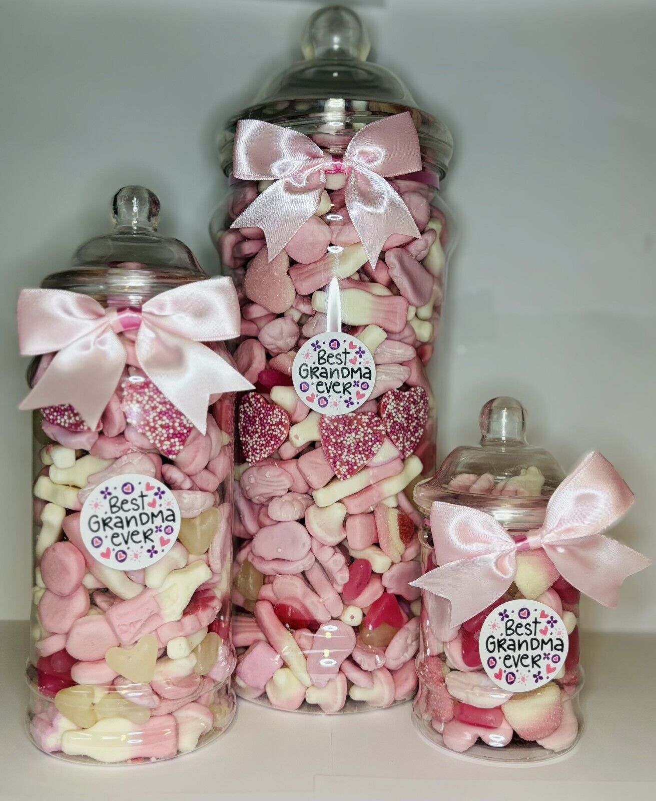 Best Grandma Ever Filled Pink Pick N Mix Gummy Sweet Victorian Jar Gift Present