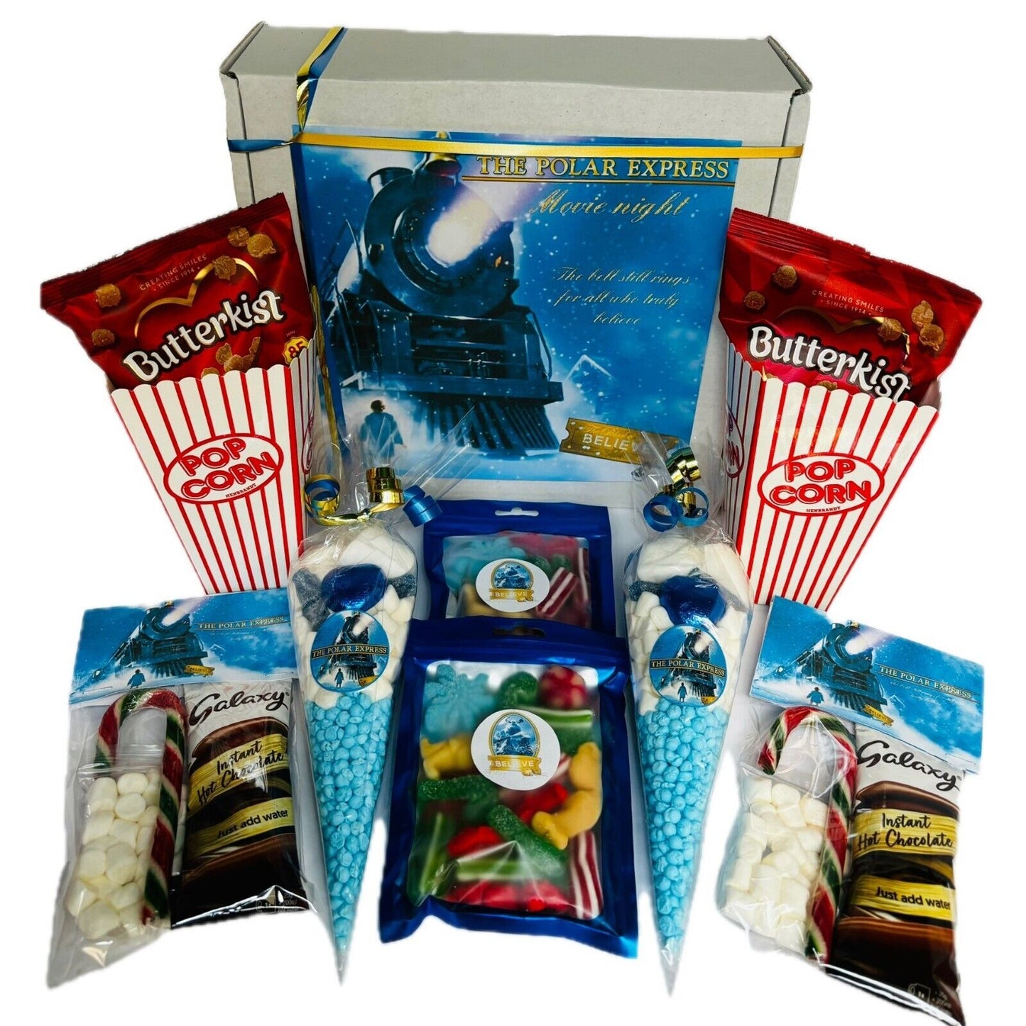 Polar Express Xmas Eve Movie Night Kids Sweet Pouch Cone Party Bag Hot Chocolate