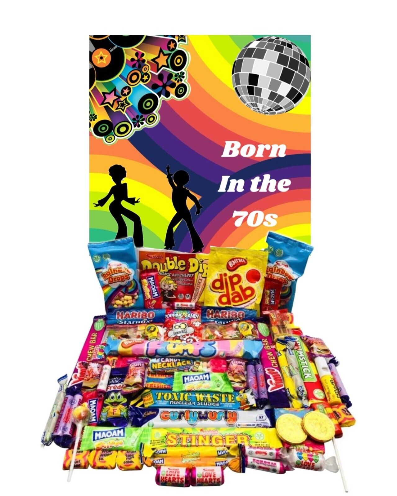 Happy Birthday Retro Sweet Candy Hamper Gift Present Born in 60s 70s 80s 90s