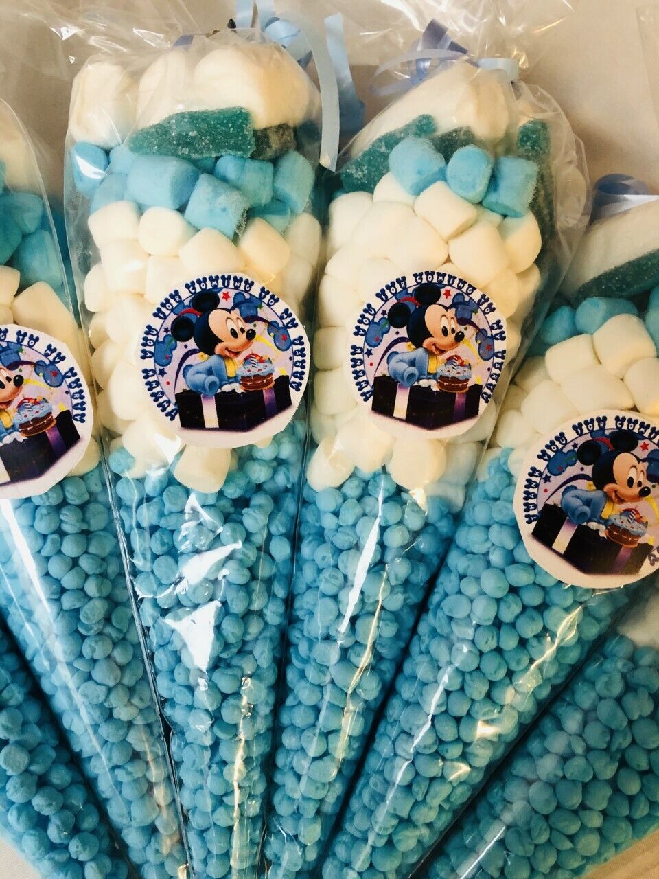 Mickey Mouse Inspired Themed Filled Sweet Cones & Sticker Thank You For Coming Party