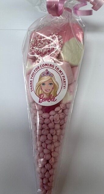 Barbie Inspired Themed Birthday Sweet Candy Cones Party Bags Filled Push Pop Pink Pick n Mix