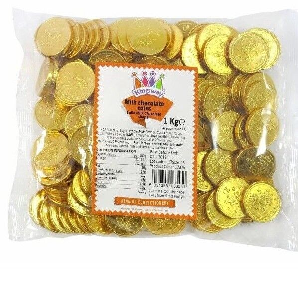 Milk Chocolate Coins Party Bag Wedding Favours Kingsway Gold Foil