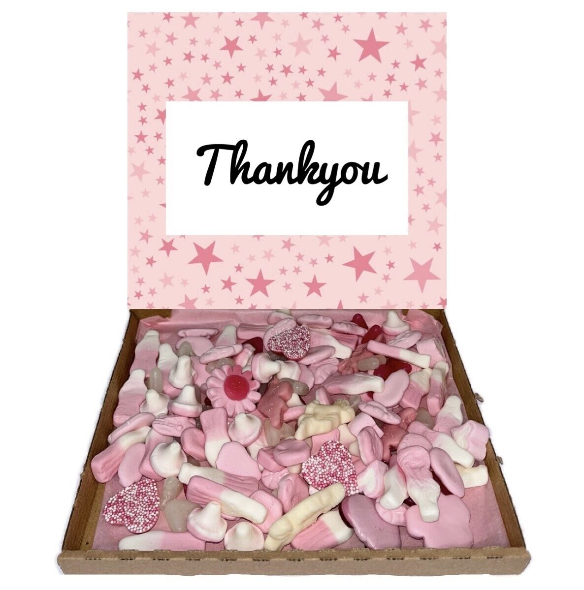 Thank You Pink Gift Pick n Mix Retro Gummy Sweets Chocolate Hamper Present