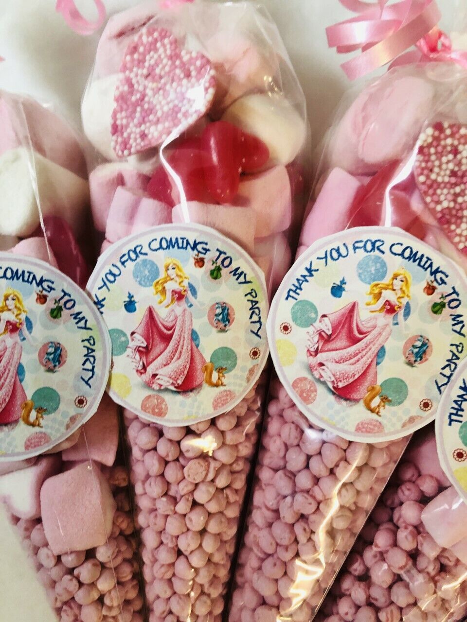 Princess Inspired Themed Aurora Sleeping Beauty Filled Sweet Cone & Sticker Thank you