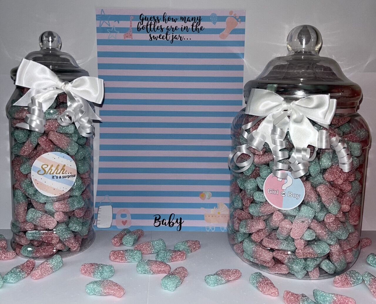 Made to order Baby Shower or Gender Reveal  Guess How Many Bottles Sweets In The Jar Game