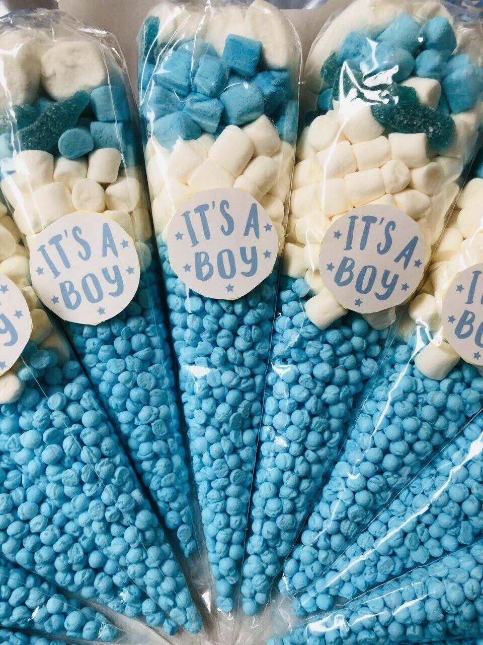 It's A Boy Blue Baby Shower Gender Reveal Filled Sweet Cone Favour & Sticker