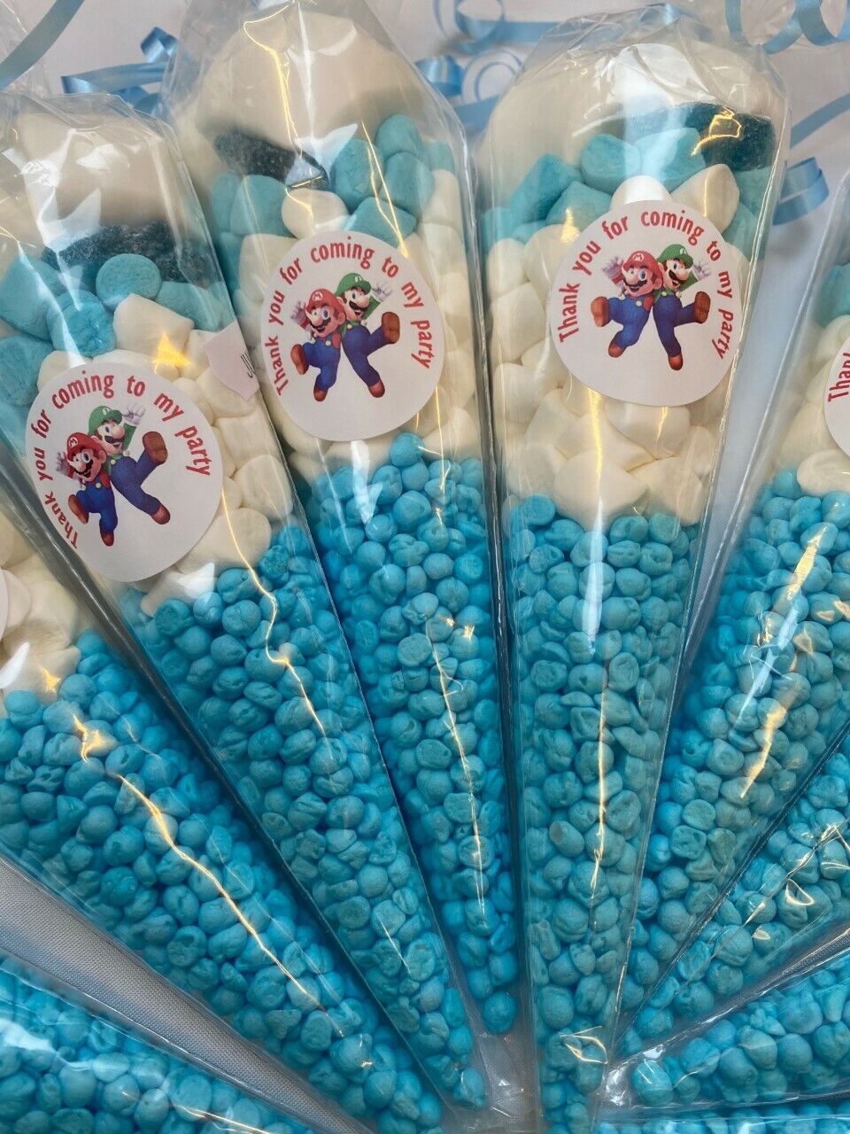 Super Mario Inspired Themed Party Bag Filler Pre Filled Candy Sweets Cone Blue