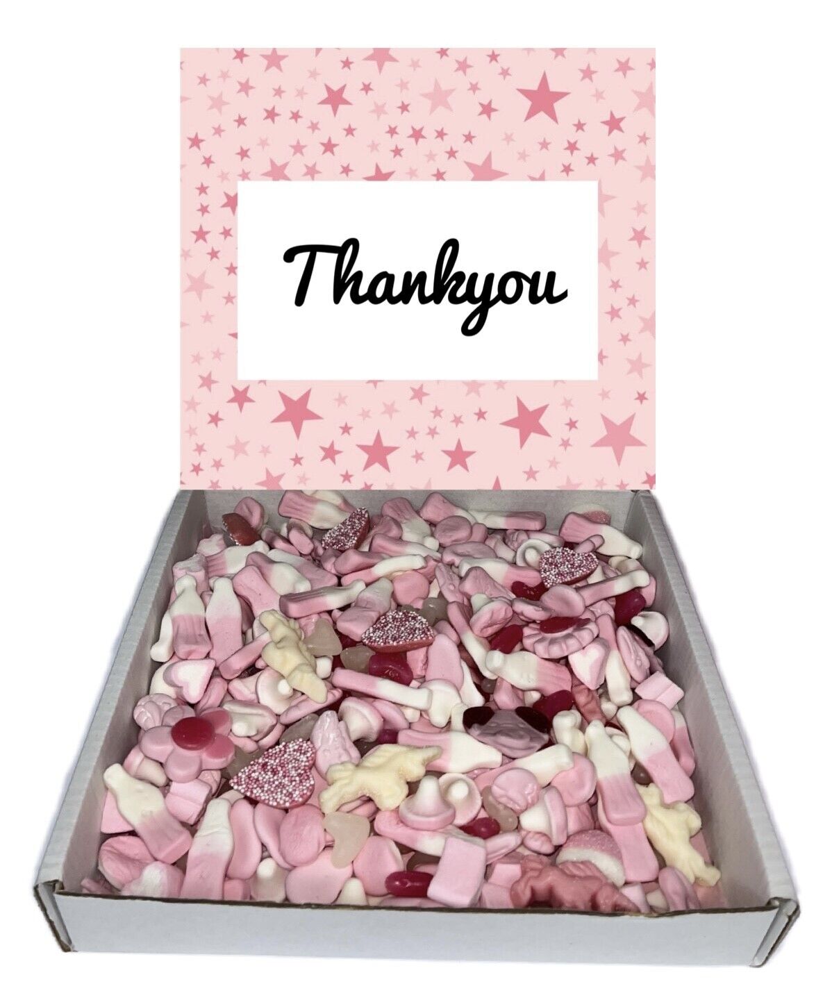 Thank You Pink Gift Pick n Mix Retro Gummy Sweets Chocolate Hamper Present