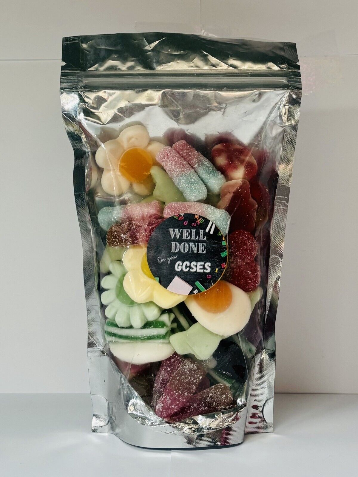 Well Done On Your GCSE'S Pick N Mix Gummy Fizzy Non Sweets Pouch Gift Present