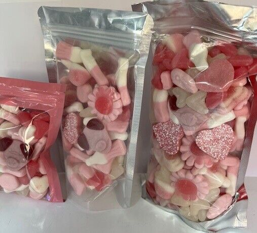 Pink Gummy Jelly Sweet Pouch Cinema Movie Mix Party Bag Kids Pick n Mix Treat Pouches 100g 200g 600g