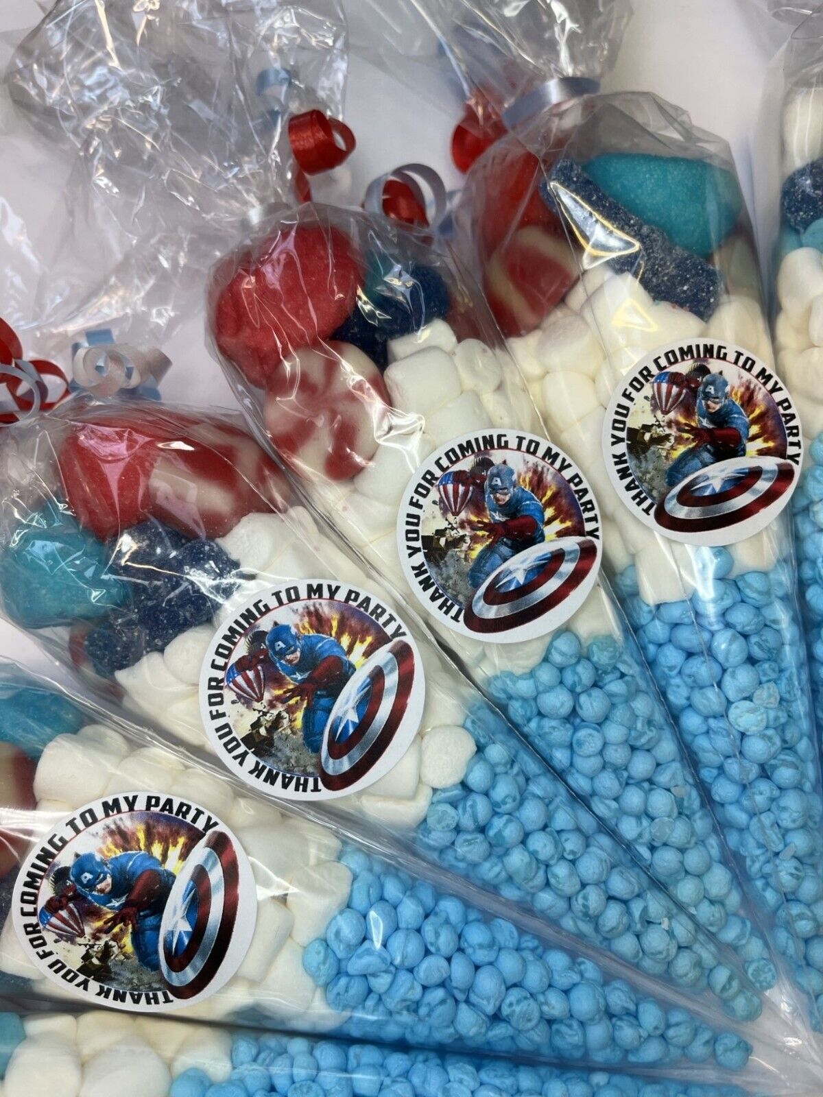 Captain America Hero Inspired Themed Sweet Cones Sweets Party Bags Filled Pouch