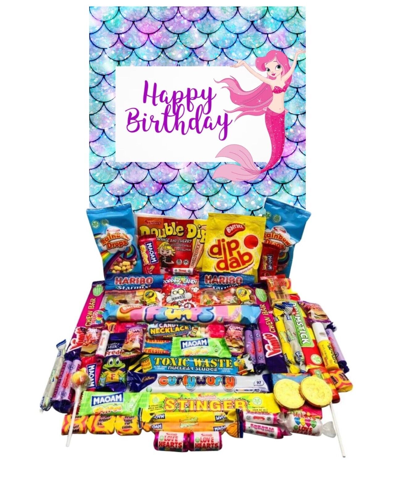 Mermaid Birthday Gift Pick n Mix Retro Gummy Sweets Chocolate Hamper Present