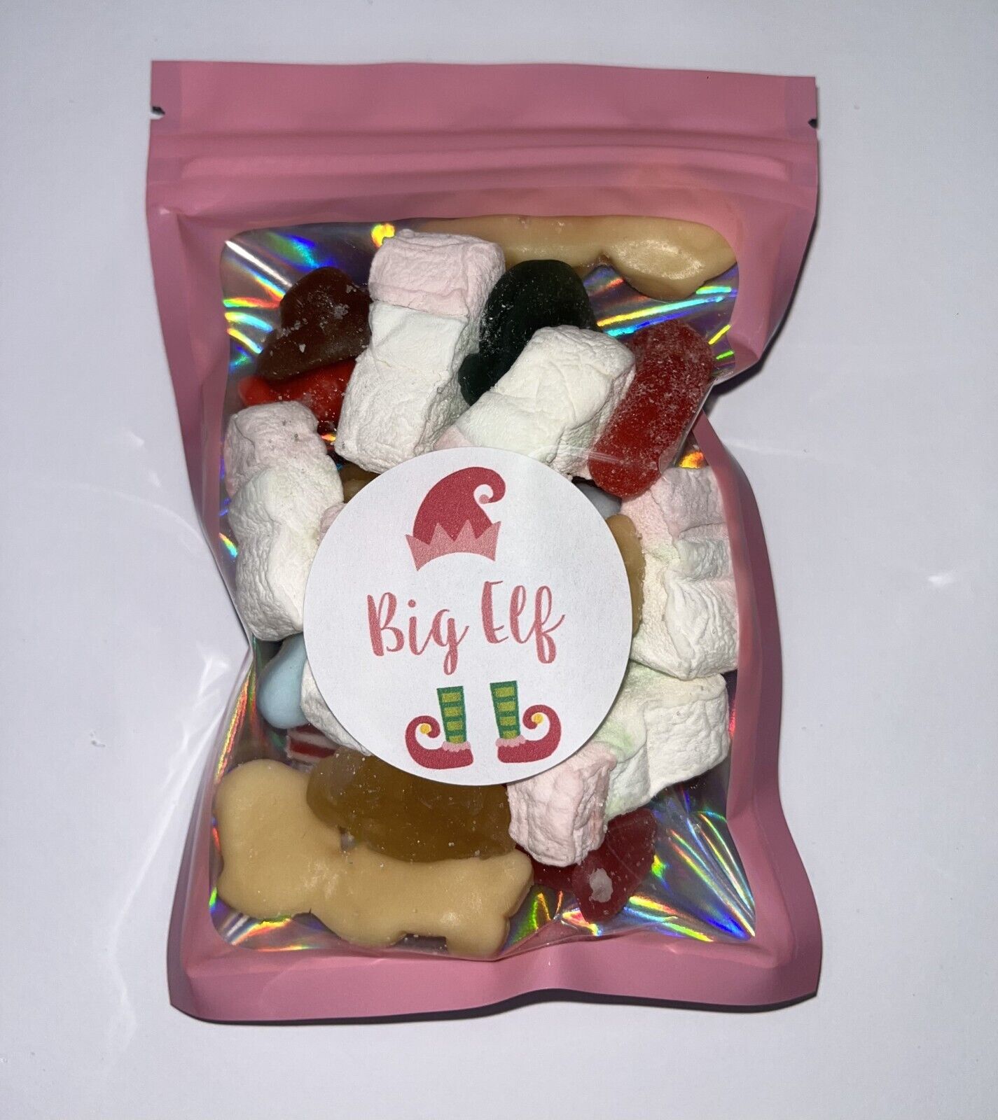 Christmas Pink Elf Filled Pick N Mix Sweet Victorian Jar Pouch Gift Present