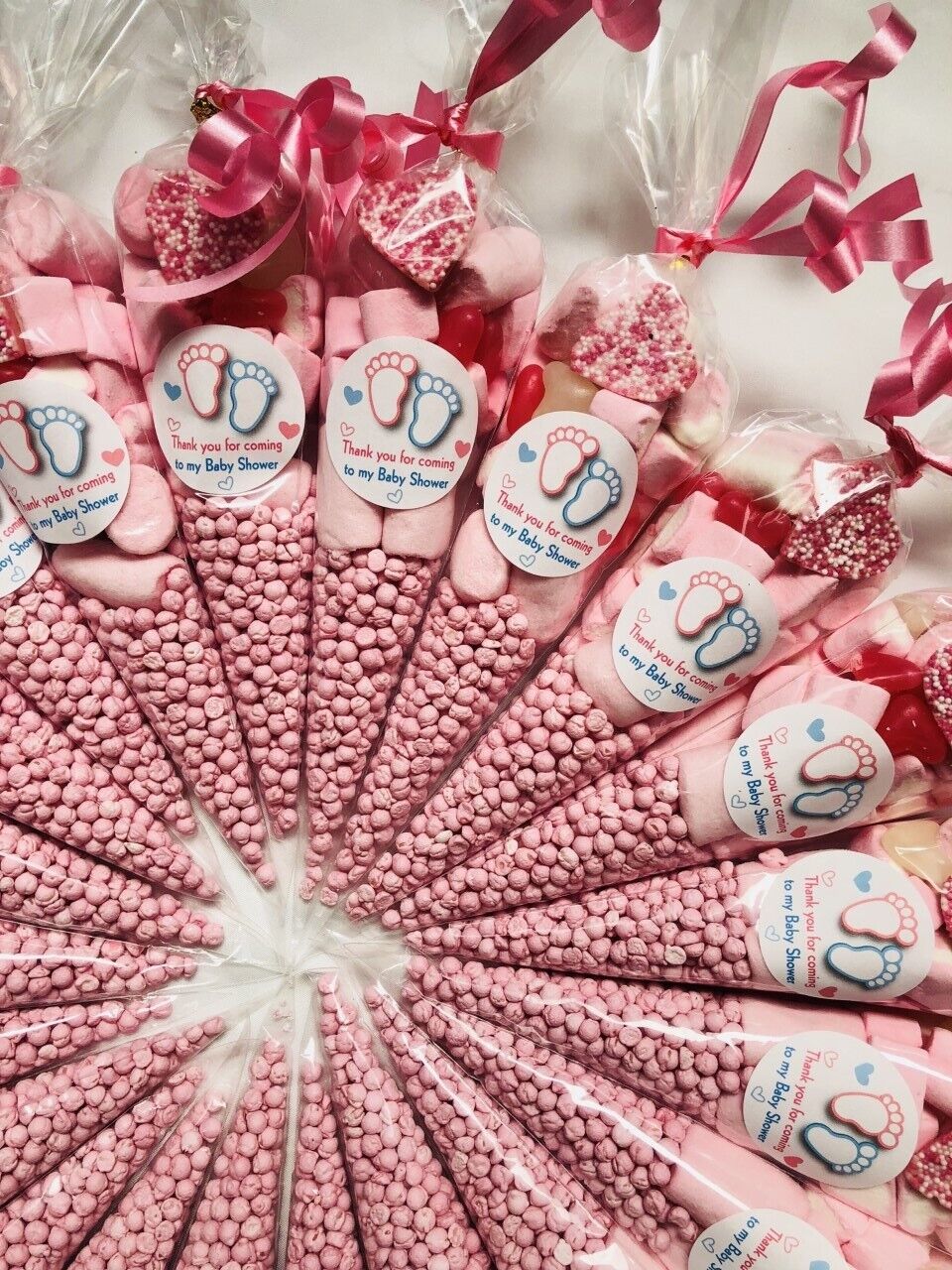 Gender Reveal Favour Blue or Pink Sweet Cone  & Sticker Party Bag