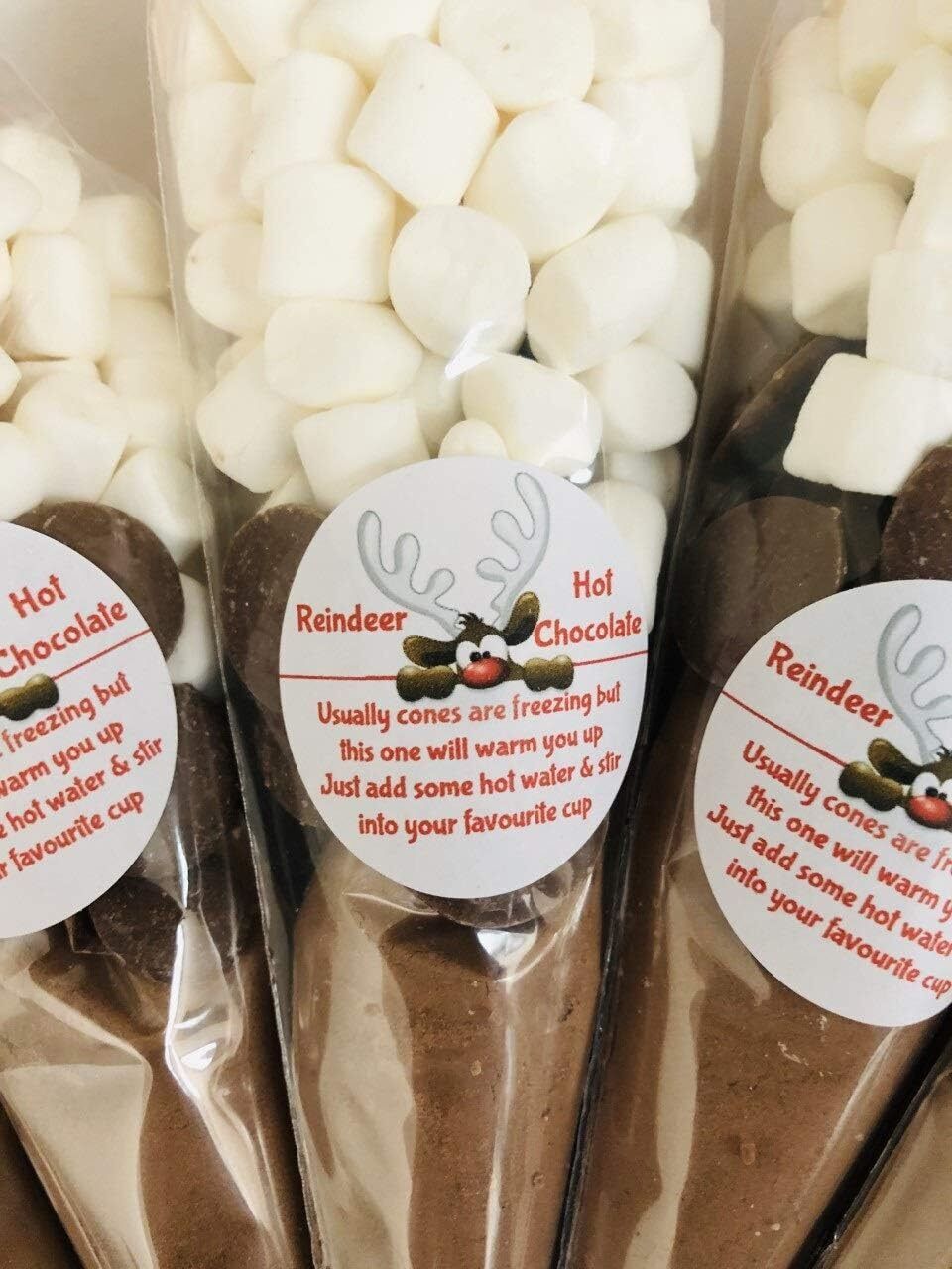 Reindeer Christmas Milk Hot Chocolate, Buttons & Marshmallows Handmade Cone