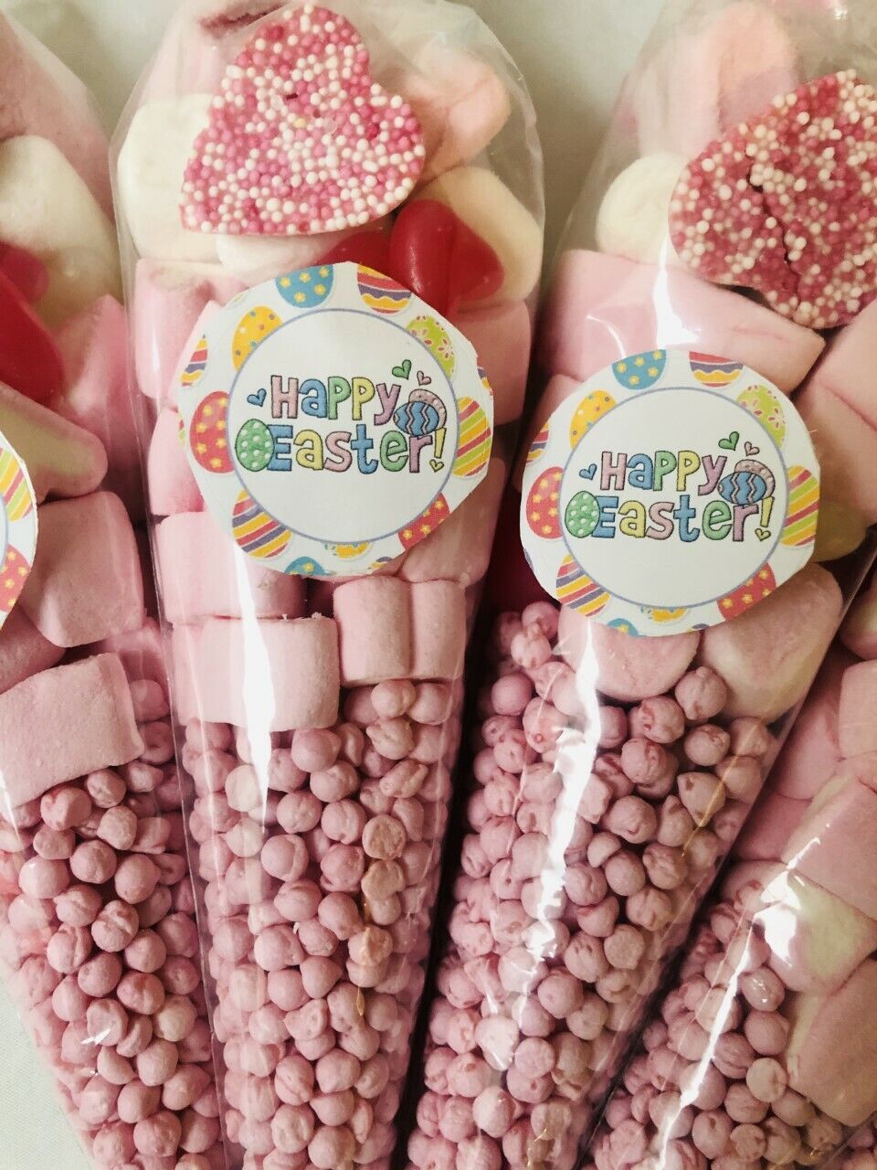 Happy Easter Pink Sweet Candy Cones Sweets Party Bags Filled Gift Cone