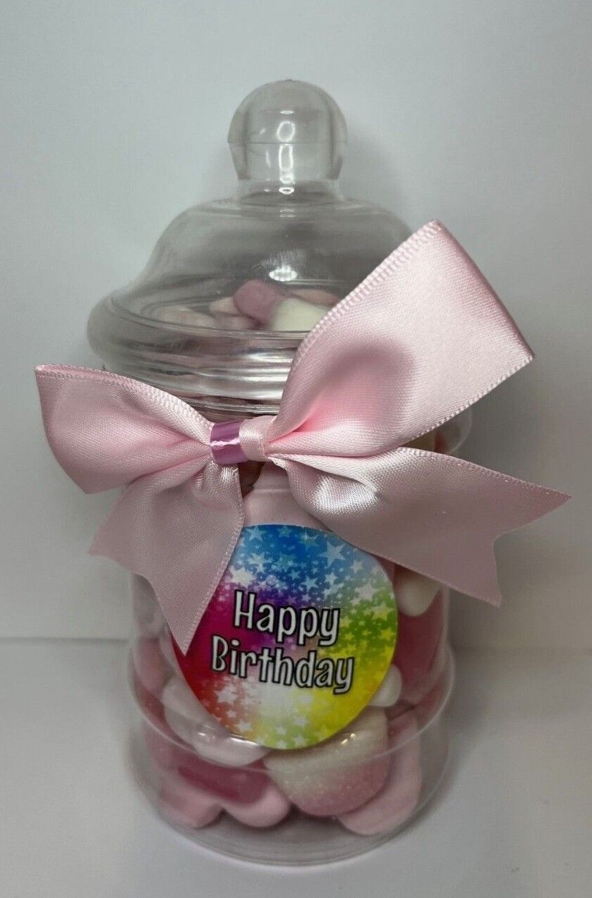 Happy Birthday Filled Pick N Mix Sweet Victorian Jar Gift Personalised Present