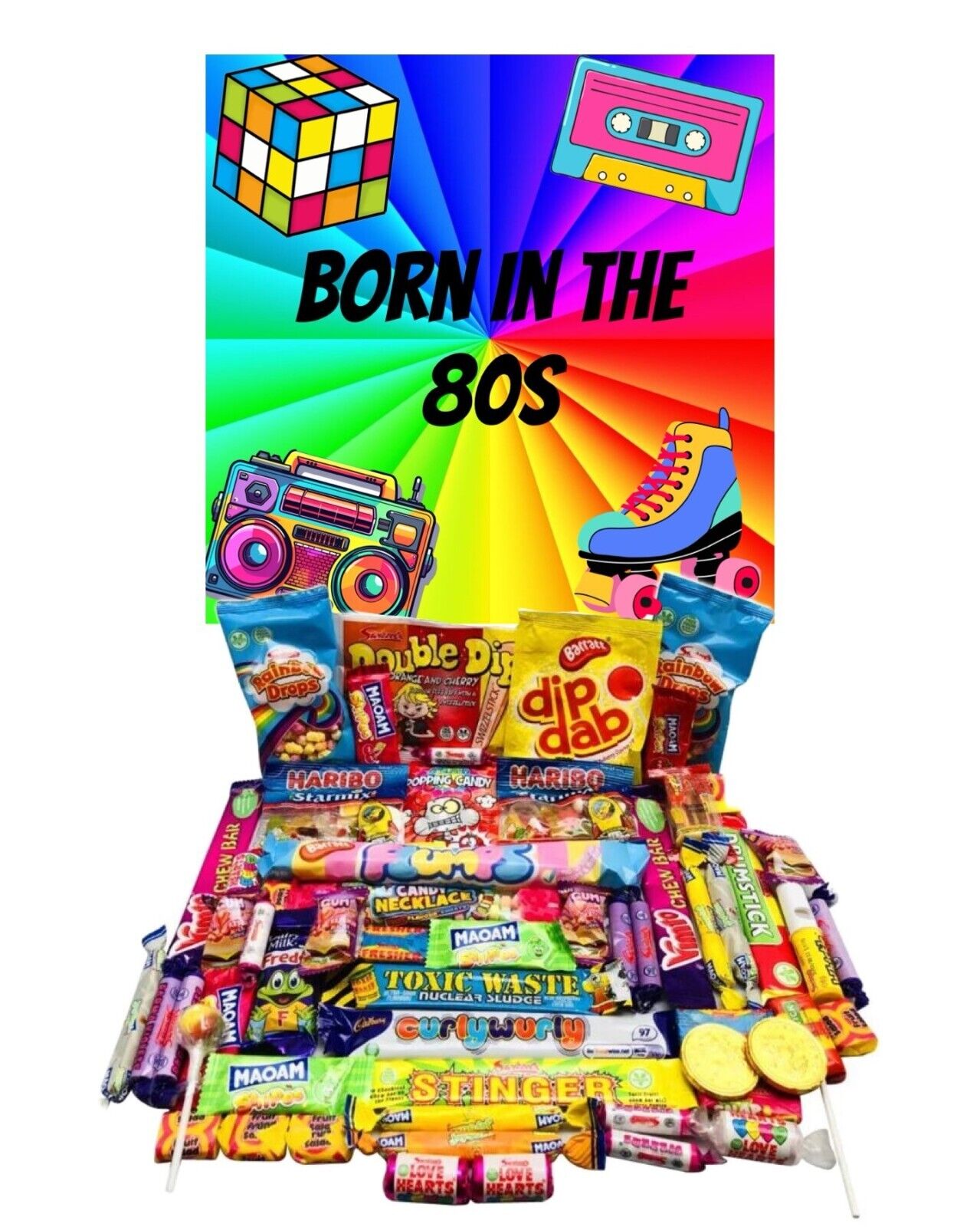 Happy Birthday Retro Sweet Candy Hamper Gift Present Born in 60s 70s 80s 90s