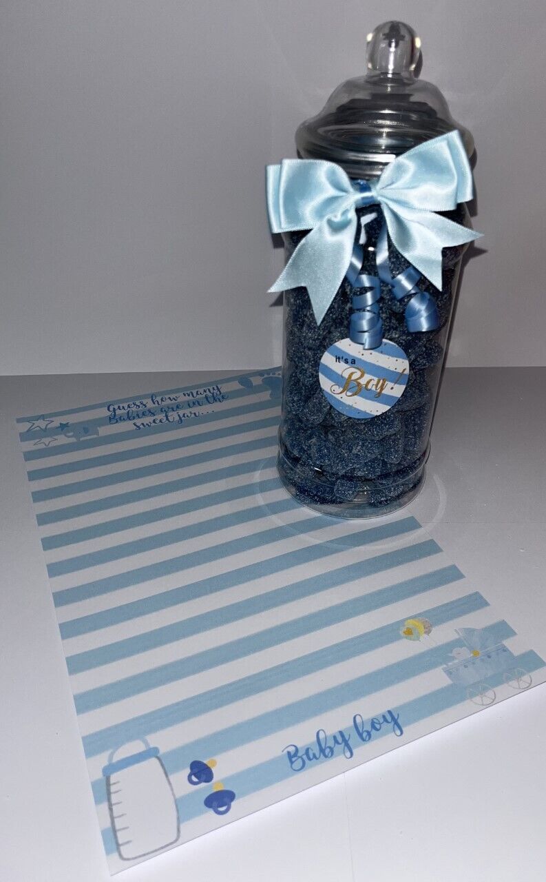 Made to order Baby Shower It's a Boy Guess How Many Blue Babies Sweets In The Jar Game