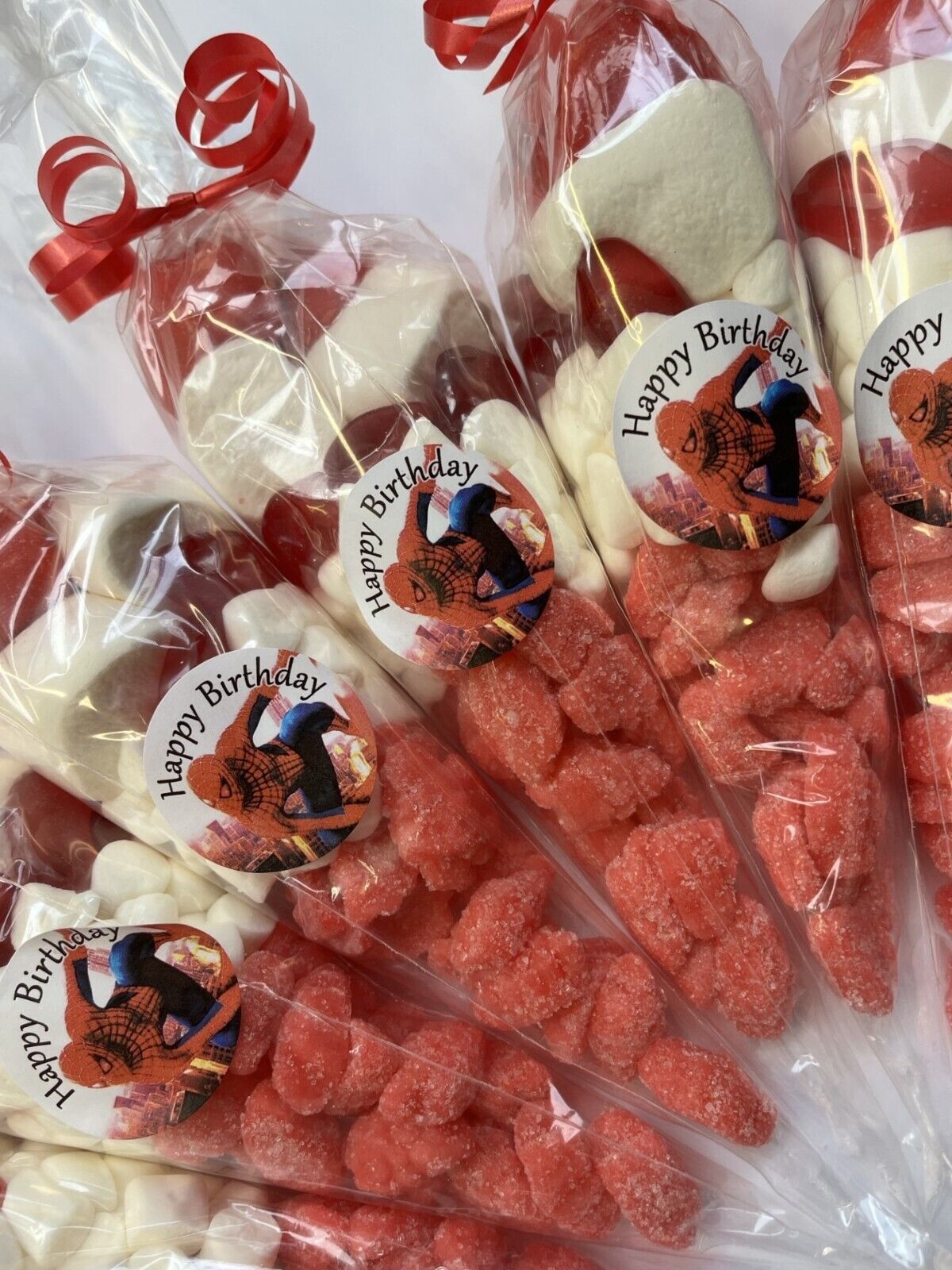 Spiderman Marvel Inspired Themed Kids Candy Cones Sweets Party Bags Filled Bag Gift Red Birthday