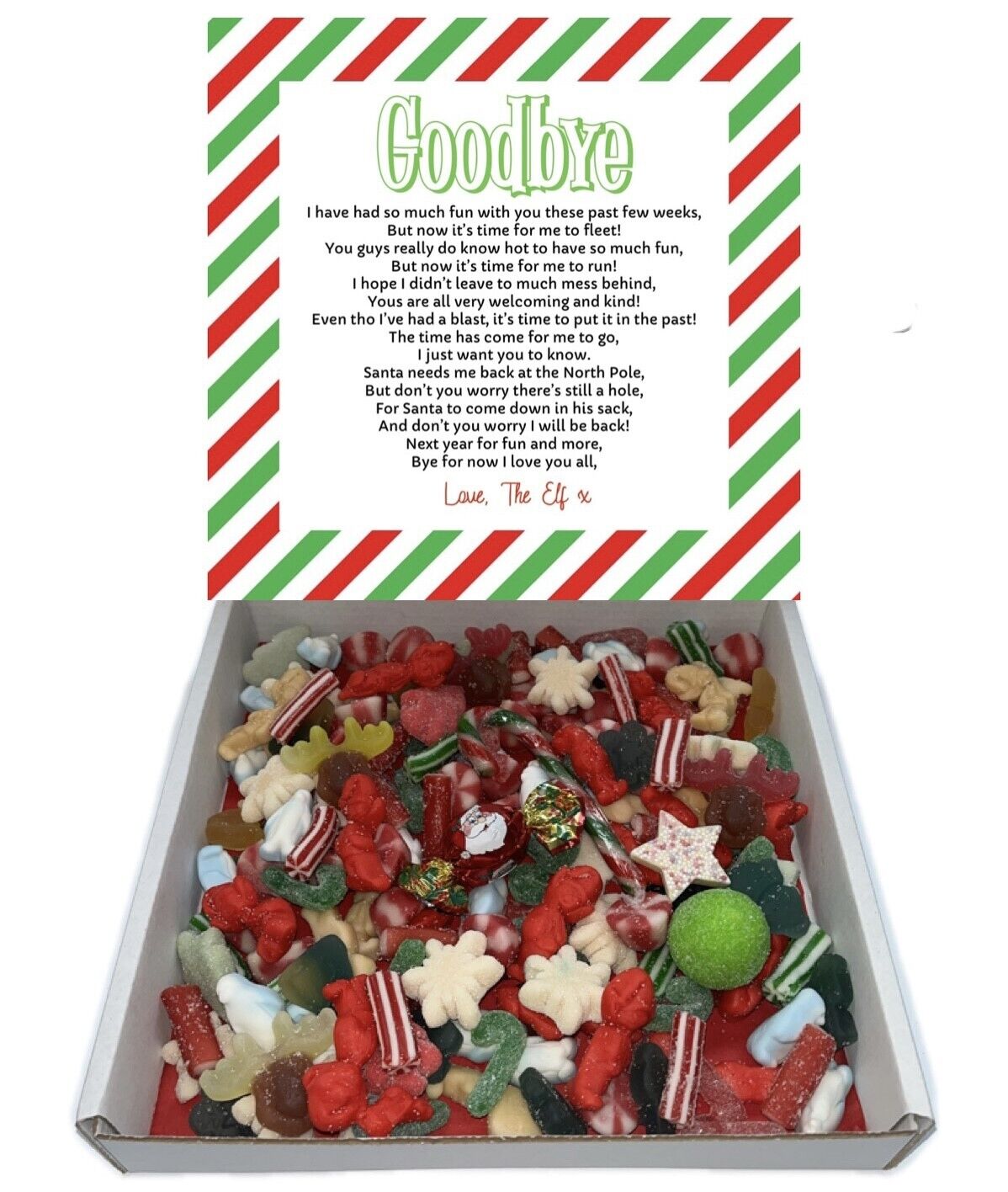 Goodbye Elf Xmas Gift Pick n Mix Retro Gummy Sweets Chocolate Hamper Present