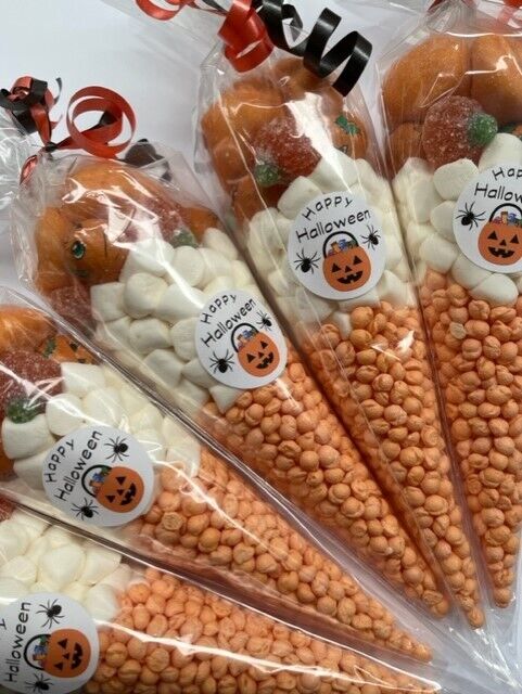 Happy Halloween Pumpkin Sweet Cones Party Bags Filled Trick or Treat Bag