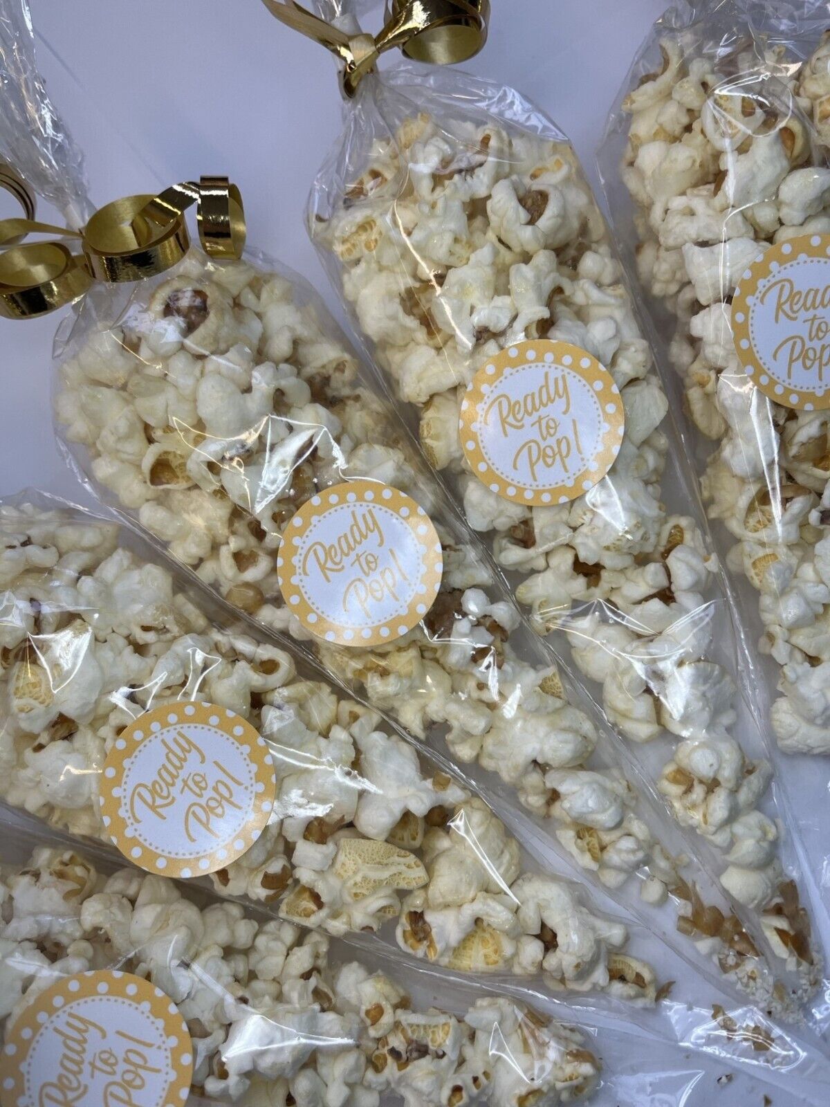 Ready To Pop Baby Shower Yellow Sweet Popcorn Cone Party Bag Favour Filler