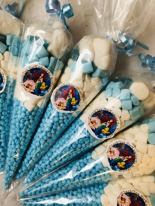 Princess Ariel Mermaid Inspired Themed Thank You For Coming Party Sweet Candy Cones Sweets Party Cone