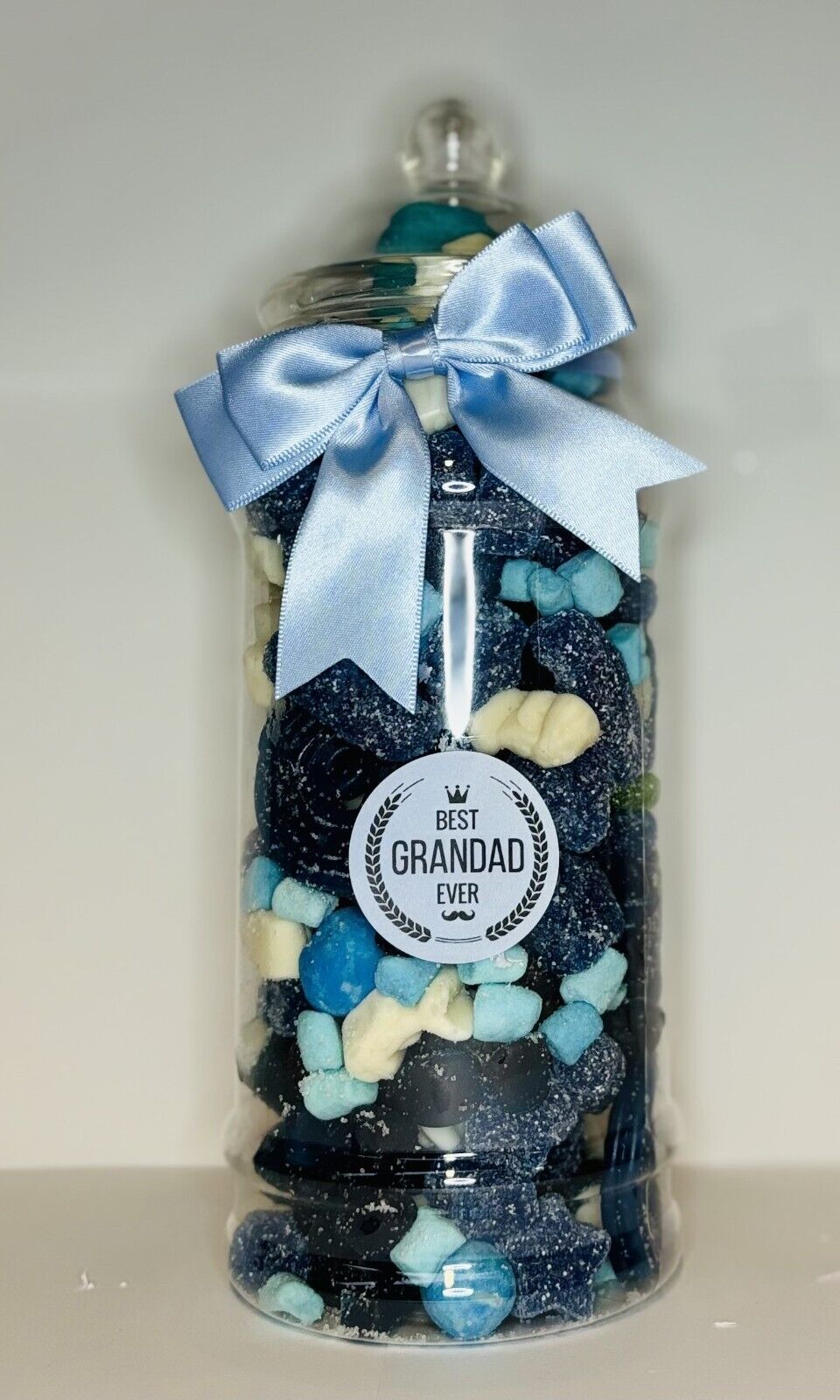 Best Grandad Ever Filled Blue Pick N Mix Gummy Sweet Victorian Jar Gift Present