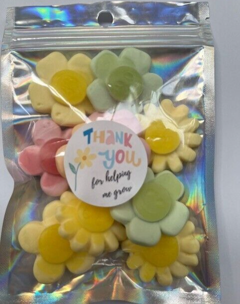 Thank You Teacher Flowers Gummy Jelly Sweet Pouch Bag Pick n Mix Gift Silver