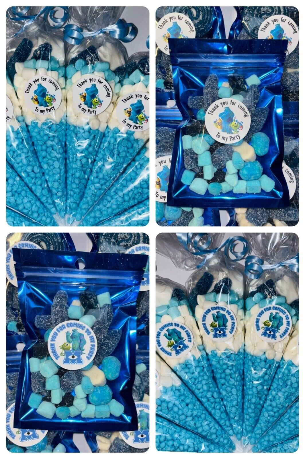 Thank You For Coming Party Monsters Inc Blue Cones Sweets Bags Filled Pouch