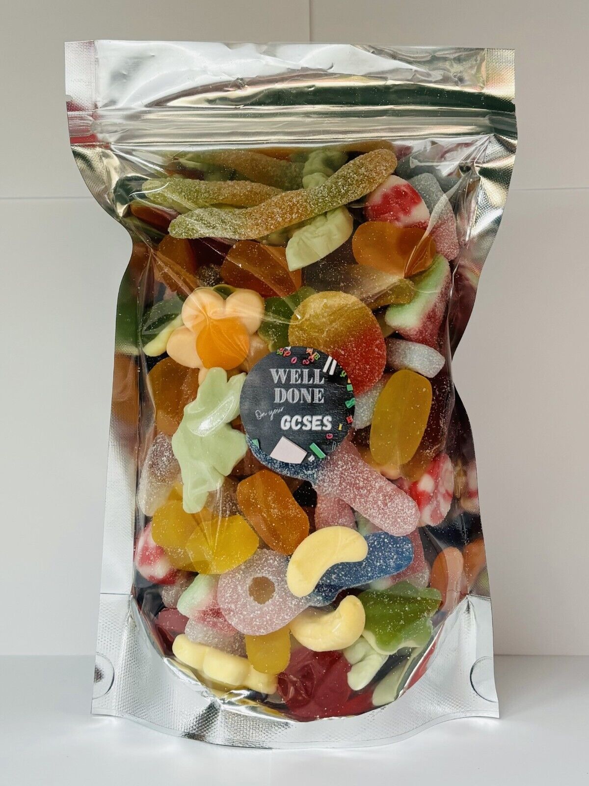 Well Done On Your GCSE'S Pick N Mix Gummy Fizzy Non Sweets Pouch Gift Present