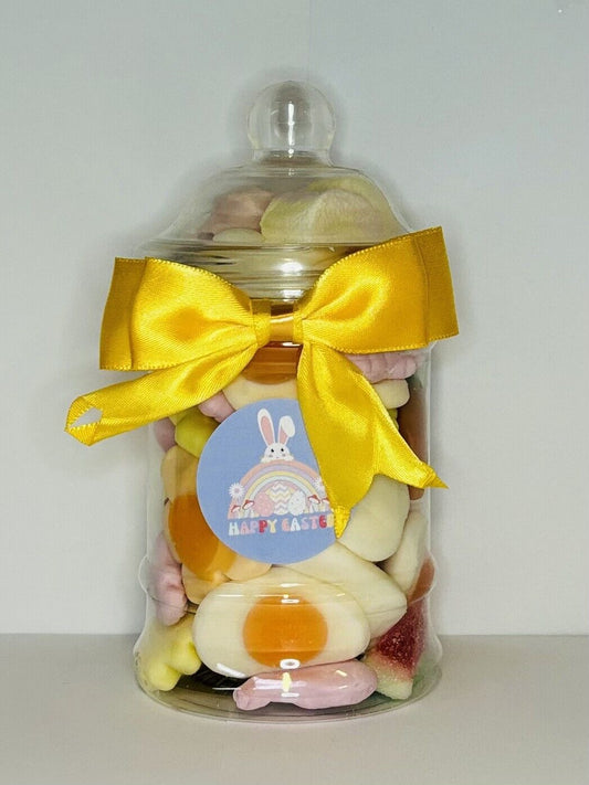 Happy Easter Filled Pick Mix Gummy Sweet Victorian Jar Gift Present Personalised