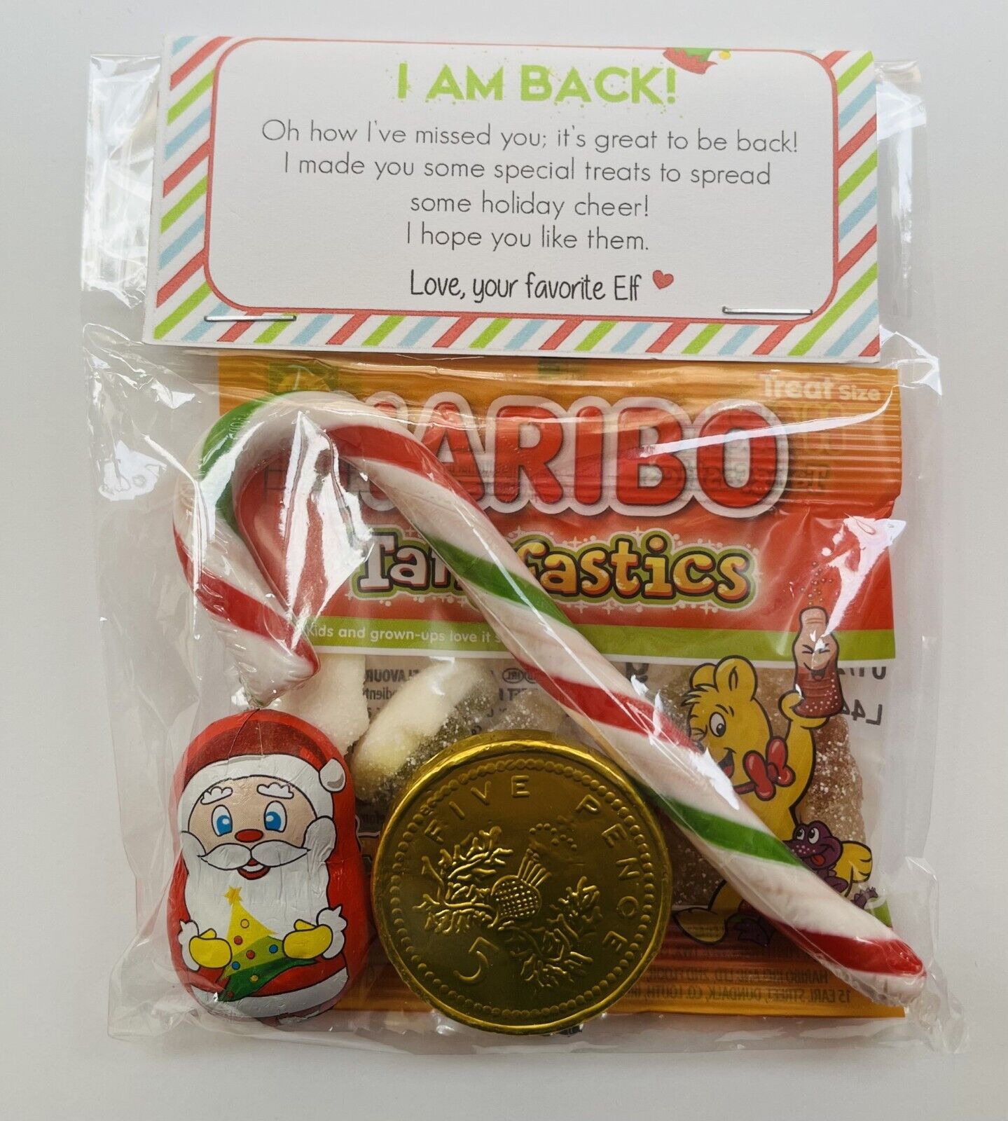 I'm Back or Goodbye Naughty Elf Christmas Sweet Treat Gift Bag Xmas Eve Box