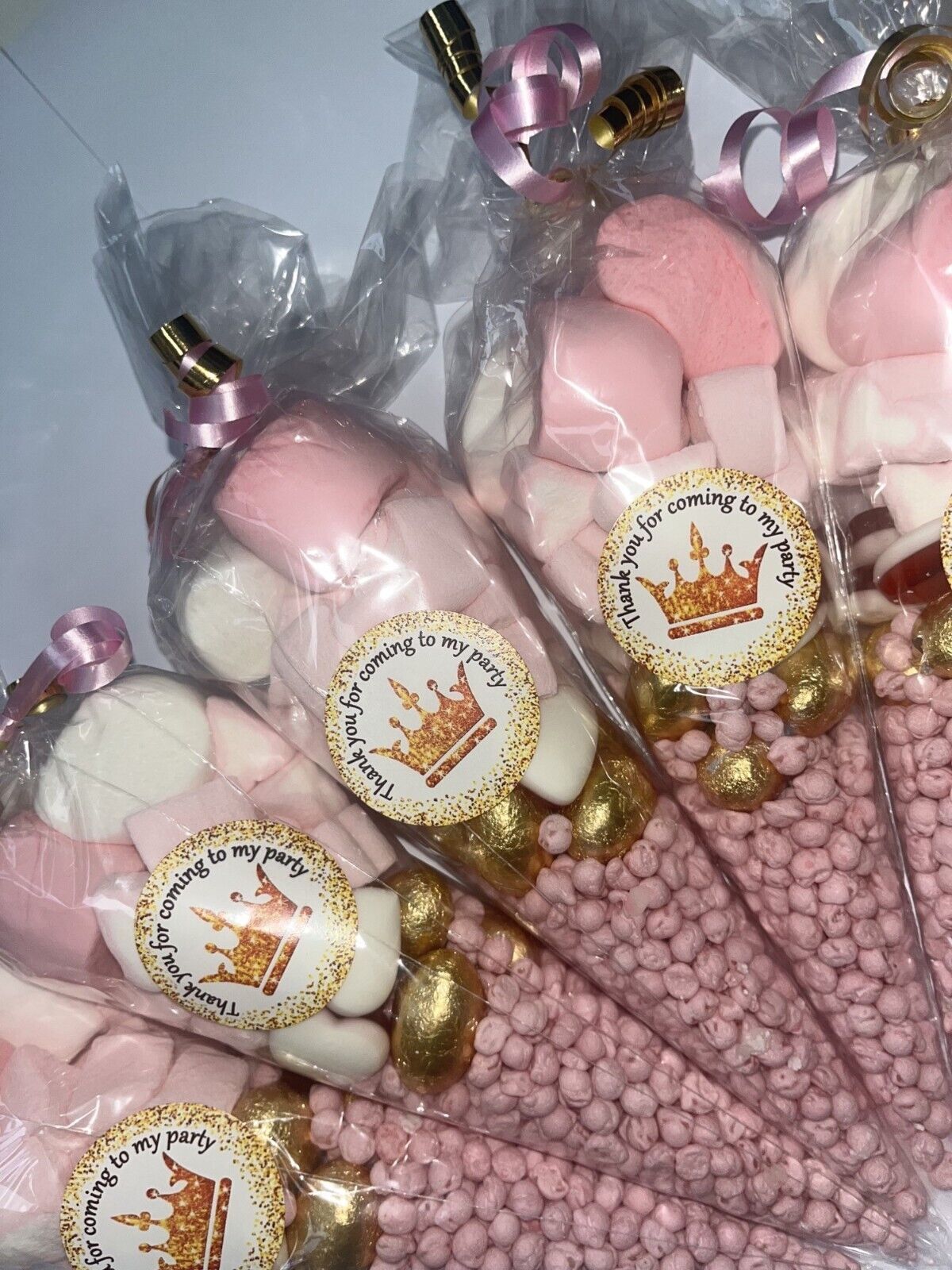 Gold Crown Thank You For Coming My Party Filled Sweet Candy Cones Party Bag Pink