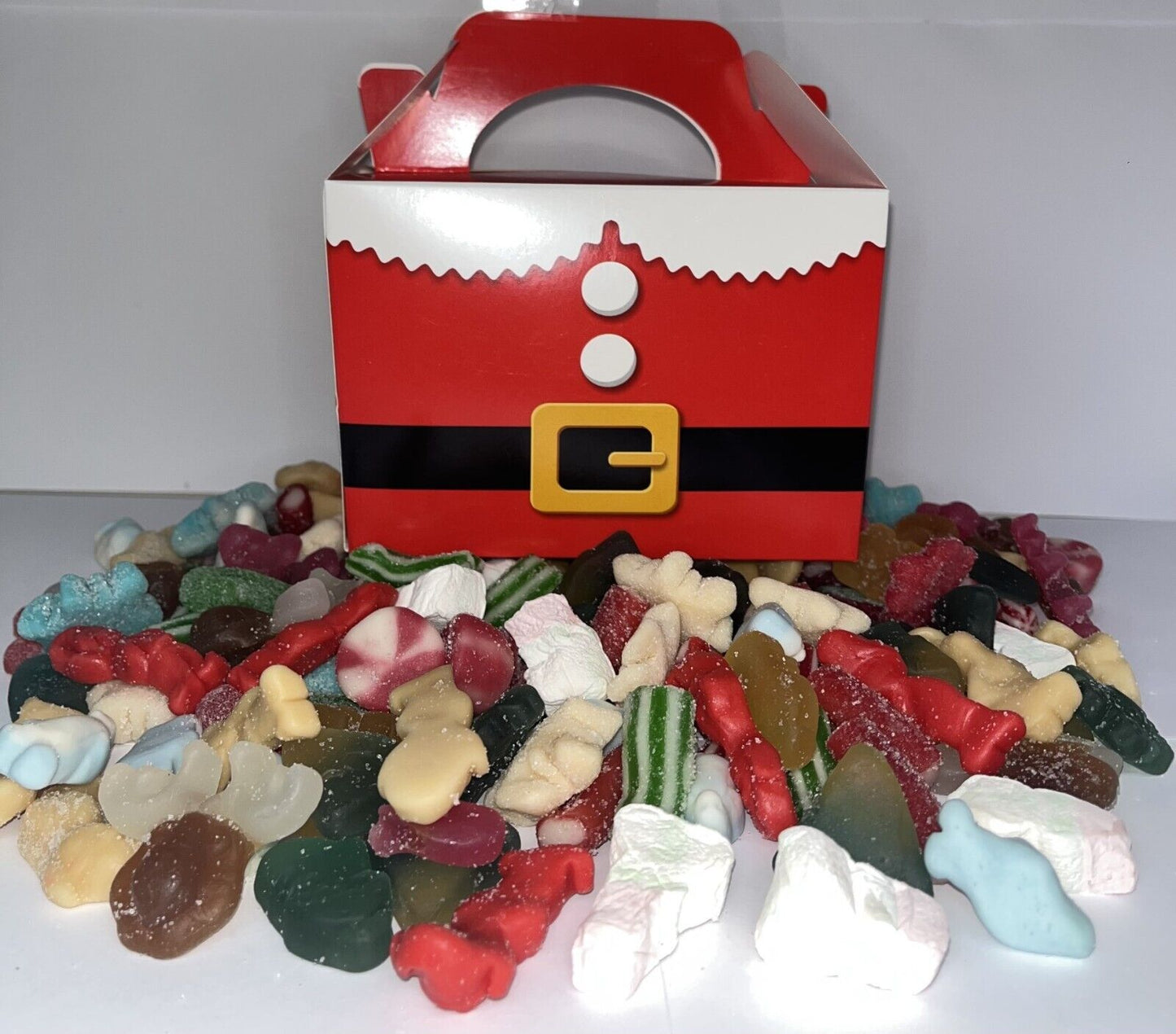 Filled Pick N Mix Gummy Fizzy Sweet 1kg Carry Box Birthday Santa Elf Halloween