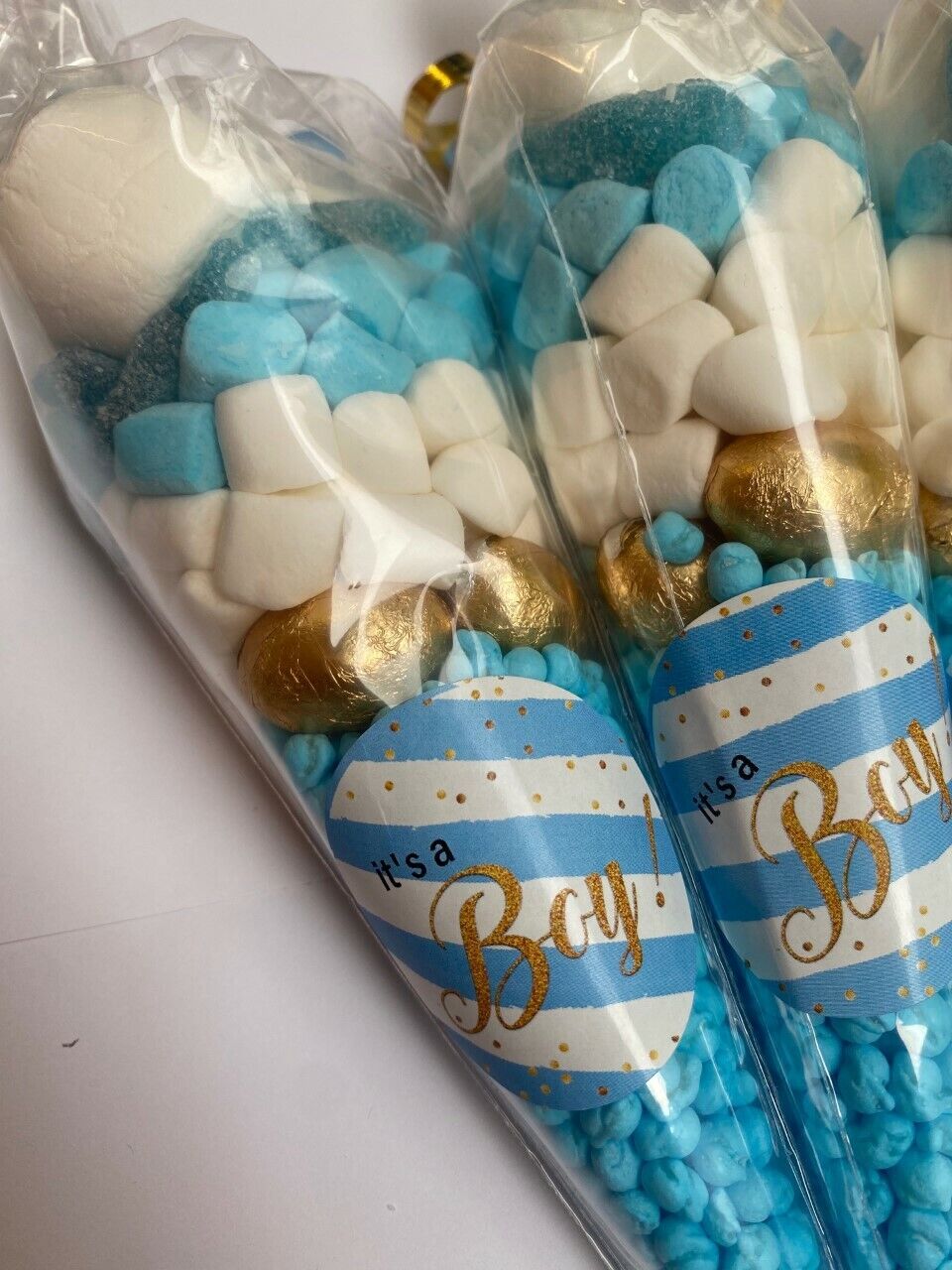 It's A Boy Baby Shower Sweet Cones Party Bags Filled Gender Reveal Favours