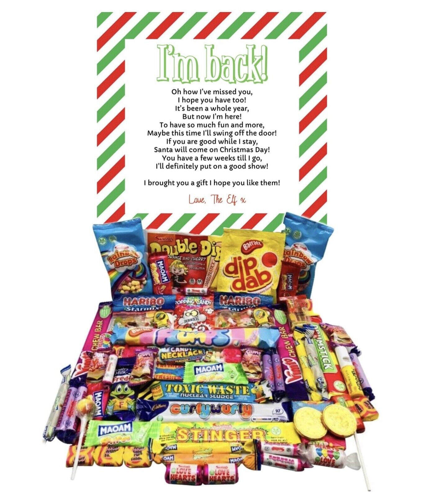 Elf Arrival Xmas Gift Pick n Mix Retro Gummy Sweets Chocolate Hamper Present